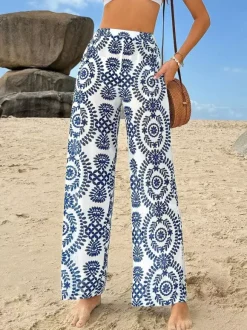 Pants Blue Raised Waist Trousers