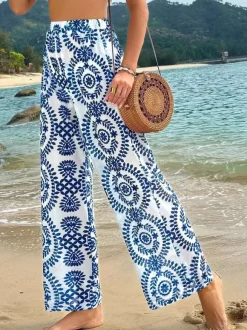 Pants Blue Raised Waist Trousers