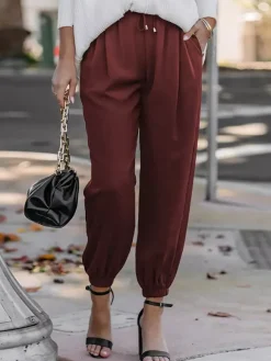 Pants Brick Red Lace Up Raised Waist Trousers