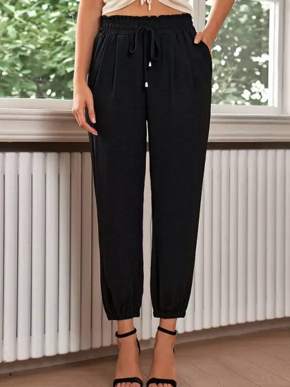Pants Brick Red Lace Up Raised Waist Trousers