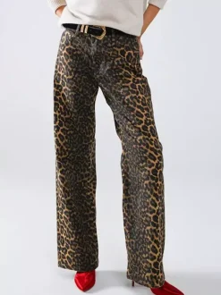 Pants Brown Raised Waist Leopard Print Trousers
