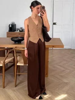 Pants Brown Raised Waist Trousers