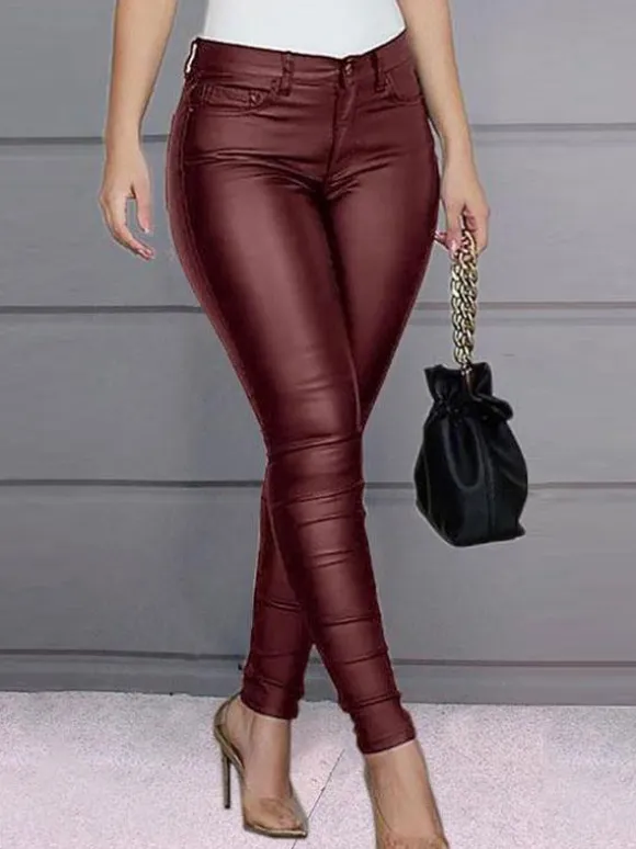 Pants Burgundy PU Leather Trousers