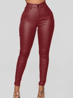 Pants Burgundy PU Leather Trousers