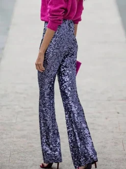 Pants Champagne Sequined Raised Waist Trousers