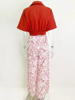 Pant Set Floral Short Sleeves V-Neck Wide Leg Casual 2 Pieces Set