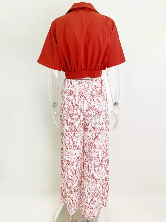 Pant Set Floral Short Sleeves V-Neck Wide Leg Casual 2 Pieces Set