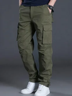Pants For Men Casual Natural Waist Straight Cargo Pant Yellow Green Men's Pants