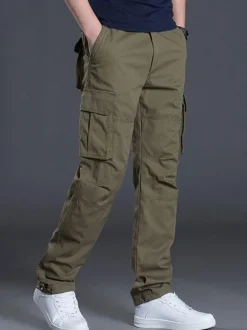 Pants For Men Casual Natural Waist Straight Cargo Pant Yellow Green Men's Pants