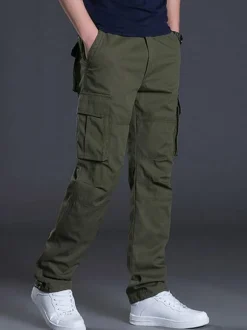 Pants For Men Casual Natural Waist Straight Cargo Pant Yellow Green Men's Pants