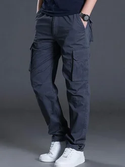 Pants For Men Casual Natural Waist Straight Cargo Pant Yellow Green Men's Pants