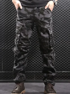 Pants For Men Comfy Camouflage Natural Waist Straight Cargo Pant Grey Pants