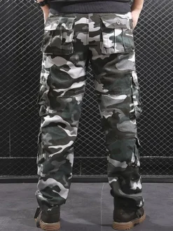 Pants For Men Comfy Camouflage Natural Waist Straight Cargo Pant Grey Pants