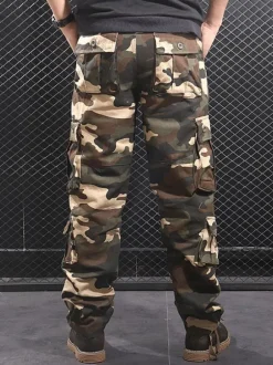 Pants For Men Comfy Camouflage Natural Waist Straight Cargo Pant Grey Pants
