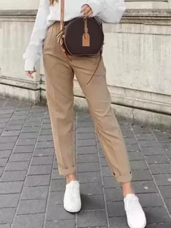Pants Khaki Raised Waist Trousers