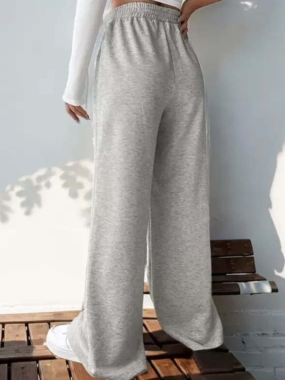 Pants Light Gray Polyester Layered Natural Waist Trousers