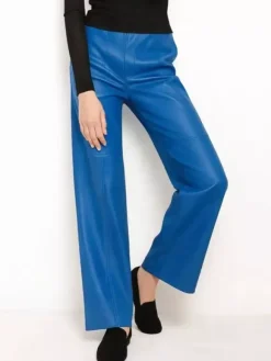 Pants Red PU Leather Natural Waist Chic Straight Trousers