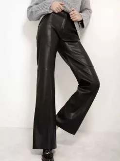 Pants Red PU Leather Natural Waist Chic Straight Trousers