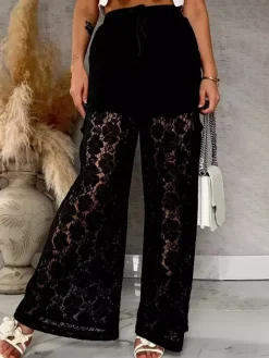 Pants White High Waist Floral Lace Wide Leg Pants Trousers