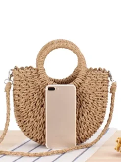 Paper Rope Woven Handbag Beach Vacation Crossbody Bag For Women 2026
