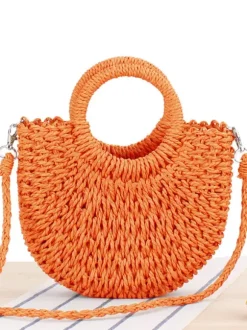 Paper Rope Woven Handbag Beach Vacation Crossbody Bag For Women 2026