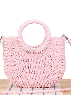 Paper Rope Woven Handbag Beach Vacation Crossbody Bag For Women 2026