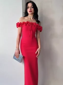Party Dress Dresses Maxi Red Off-The-Shoulder Ruffles Chic Semi Formal Summer Dress
