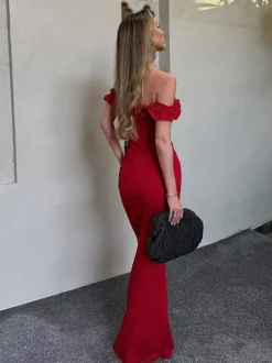 Party Dress Dresses Maxi Red Off-The-Shoulder Ruffles Chic Semi Formal Summer Dress