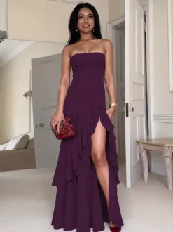 Party Dress Dresses Maxi Purple Strapless Pleated Sexy Semi Formal Summer Dress