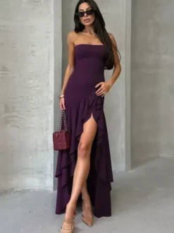 Party Dress Dresses Maxi Purple Strapless Pleated Sexy Semi Formal Summer Dress