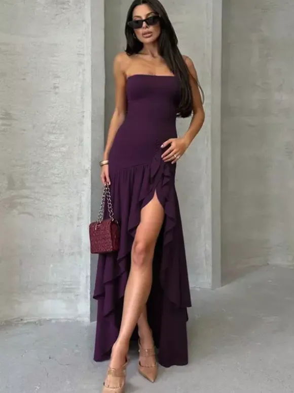 Party Dress Dresses Maxi Purple Strapless Pleated Sexy Semi Formal Summer Dress