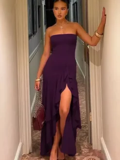 Party Dress Dresses Maxi Purple Strapless Pleated Sexy Semi Formal Summer Dress
