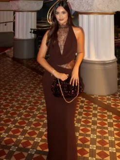 Party Dress Dresses Maxi Burgundy Lace Shaping Classic Semi Formal Dress