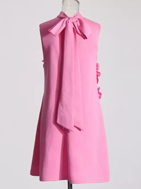 Party Dress Dresses Mini Pink Stand Collar Flowers Sleeveless Casual Semi Formal Dress