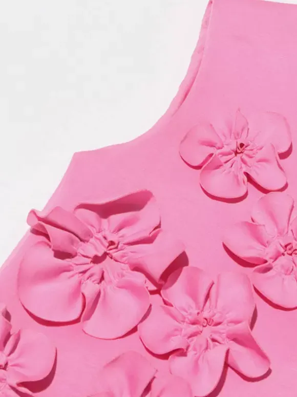 Party Dress Dresses Mini Pink Stand Collar Flowers Sleeveless Casual Semi Formal Dress