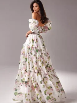 Party Dress Floral Off The Shoulder Tiered A-Line Elegant Prom Maxi Folklore Dresses