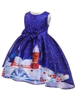 Party Dress For Christmas Green Polyester Fiber Floral Print Christmas Holidays Costumes Dress