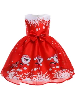 Party Dress For Christmas Green Polyester Fiber Floral Print Christmas Holidays Costumes Dress
