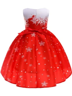 Party Dress For Christmas Green Polyester Fiber Floral Print Christmas Holidays Costumes Dress