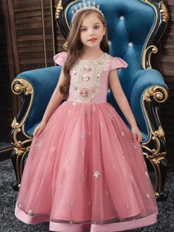 Party Dress For Christmas Red Polyester Fiber Sleeveless Christmas Holidays Princess Dress