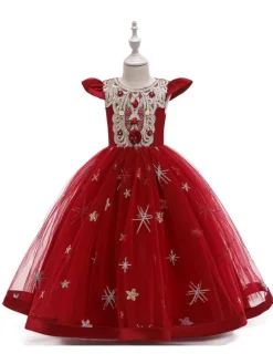 Party Dress For Christmas Red Polyester Fiber Sleeveless Christmas Holidays Princess Dress