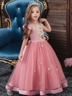 Party Dress For Christmas Red Polyester Fiber Sleeveless Christmas Holidays Princess Dress