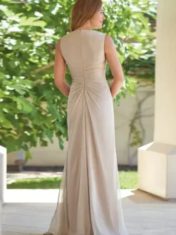 Party Dress For Mother Of The Bride V-Neck Sleeveless Sheath Pleated Guest Dresses For Wedding