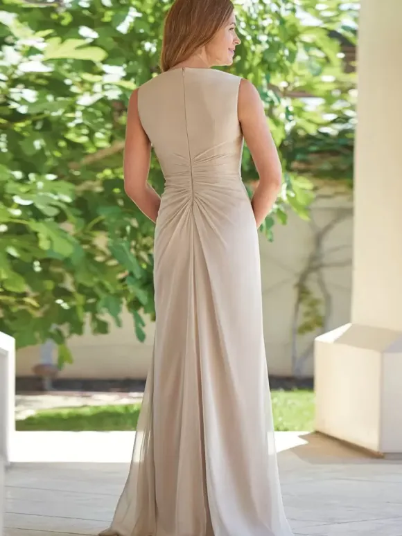 Party Dress For Mother Of The Bride V-Neck Sleeveless Sheath Pleated Guest Dresses For Wedding