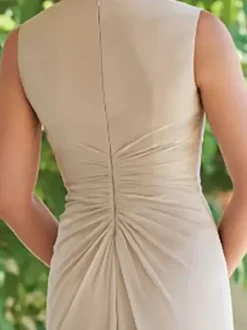 Party Dress For Mother Of The Bride V-Neck Sleeveless Sheath Pleated Guest Dresses For Wedding