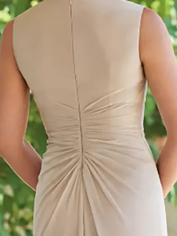 Party Dress For Mother Of The Bride V-Neck Sleeveless Sheath Pleated Guest Dresses For Wedding
