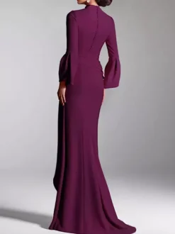 Party Dress For Mother Of The Bride V-Neck Long Sleeves Mermaid Ruffles Floor-Length Guest Dresses For Wedding