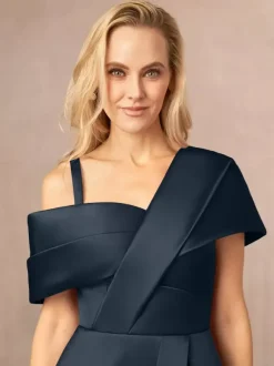 Party Dress For Mother Of The Bride One-Shoulder Short Sleeves A-Line Split Front Floor-Length Wedding Guest Dresses