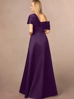 Party Dress For Mother Of The Bride One-Shoulder Short Sleeves A-Line Split Front Floor-Length Wedding Guest Dresses