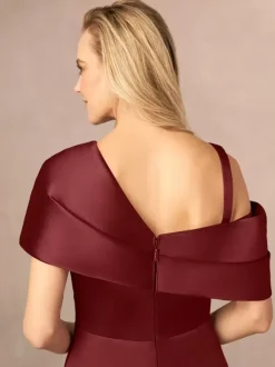 Party Dress For Mother Of The Bride One-Shoulder Short Sleeves A-Line Split Front Floor-Length Wedding Guest Dresses